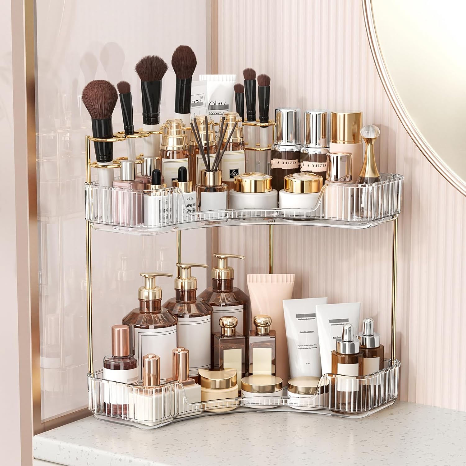 2-Tier Clear Bathroom Organize - Luxury Skincare Tray recension och pris